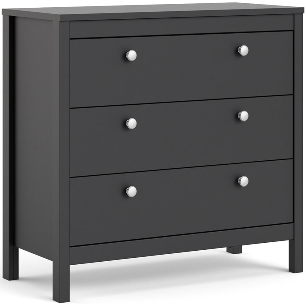 Florence Madrid 3 Drawer Matt Black Chest of Drawers Image 2