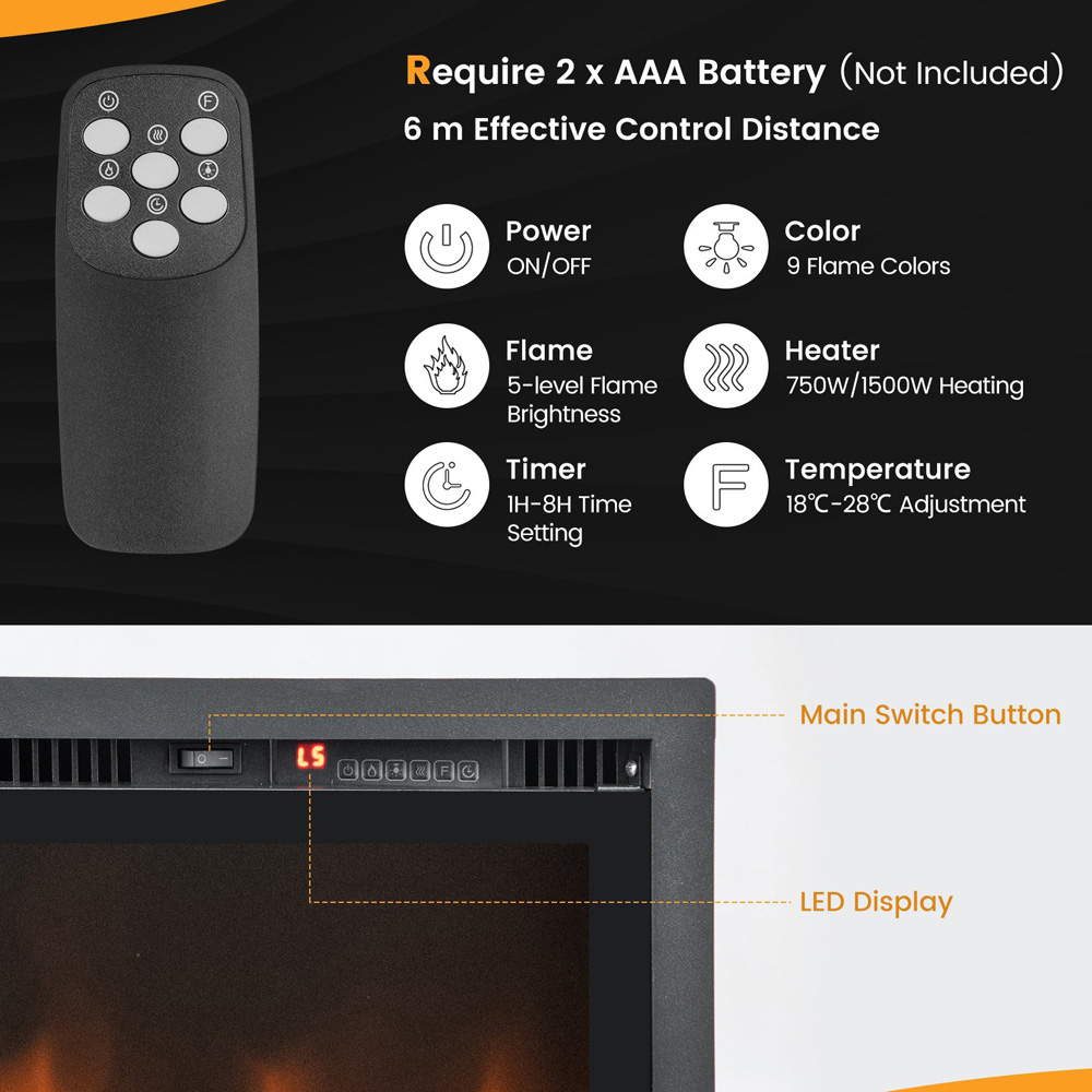 Costway 5000 BTU Linear Electric Fireplace Heater with Remote Image 7