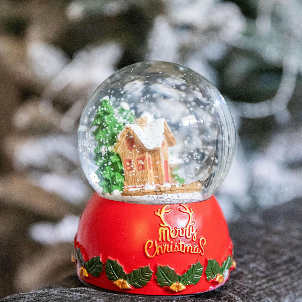 Shatchi Musical Snowglobe Santa House and Xmas Tree Scene Image 2