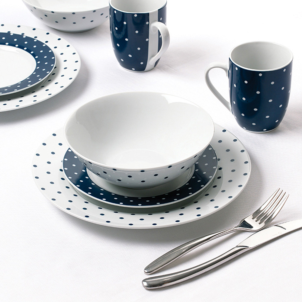 Waterside Blue and White Spot 24 Piece Dinner Set Image 2