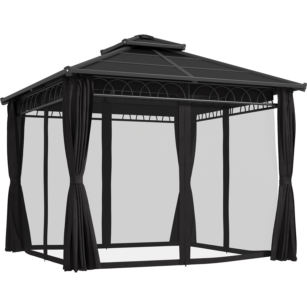 Outsunny 3 x 3 m Dark Grey Double Roof Hard Top Gazebo with Netting Image 2