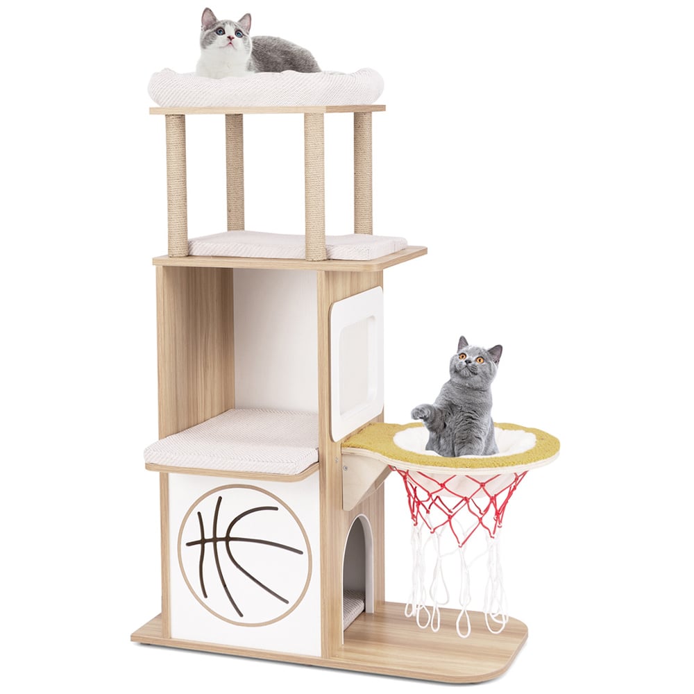 Costway 5 Tier Sports Theme Natural Cat Tower Image 1