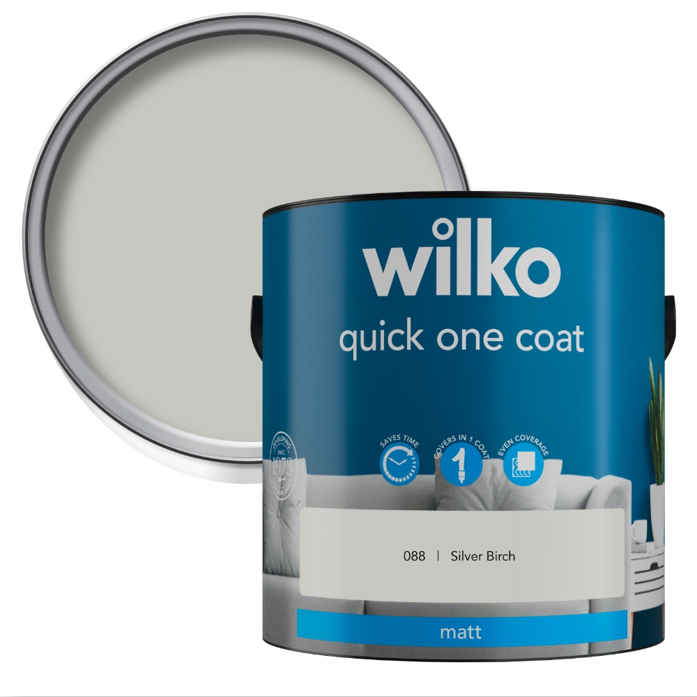 Wilko Quick One Coat Paint Silver Birch Matt Emulsion Paint 2.5L Image 1