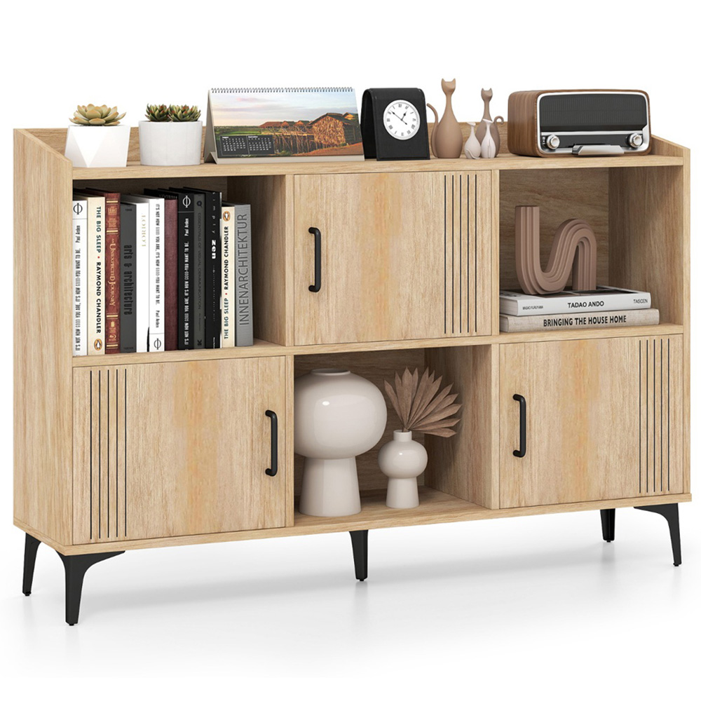 Costway 3 Door 3 Shelf Oak Storage Cabinet Image 3