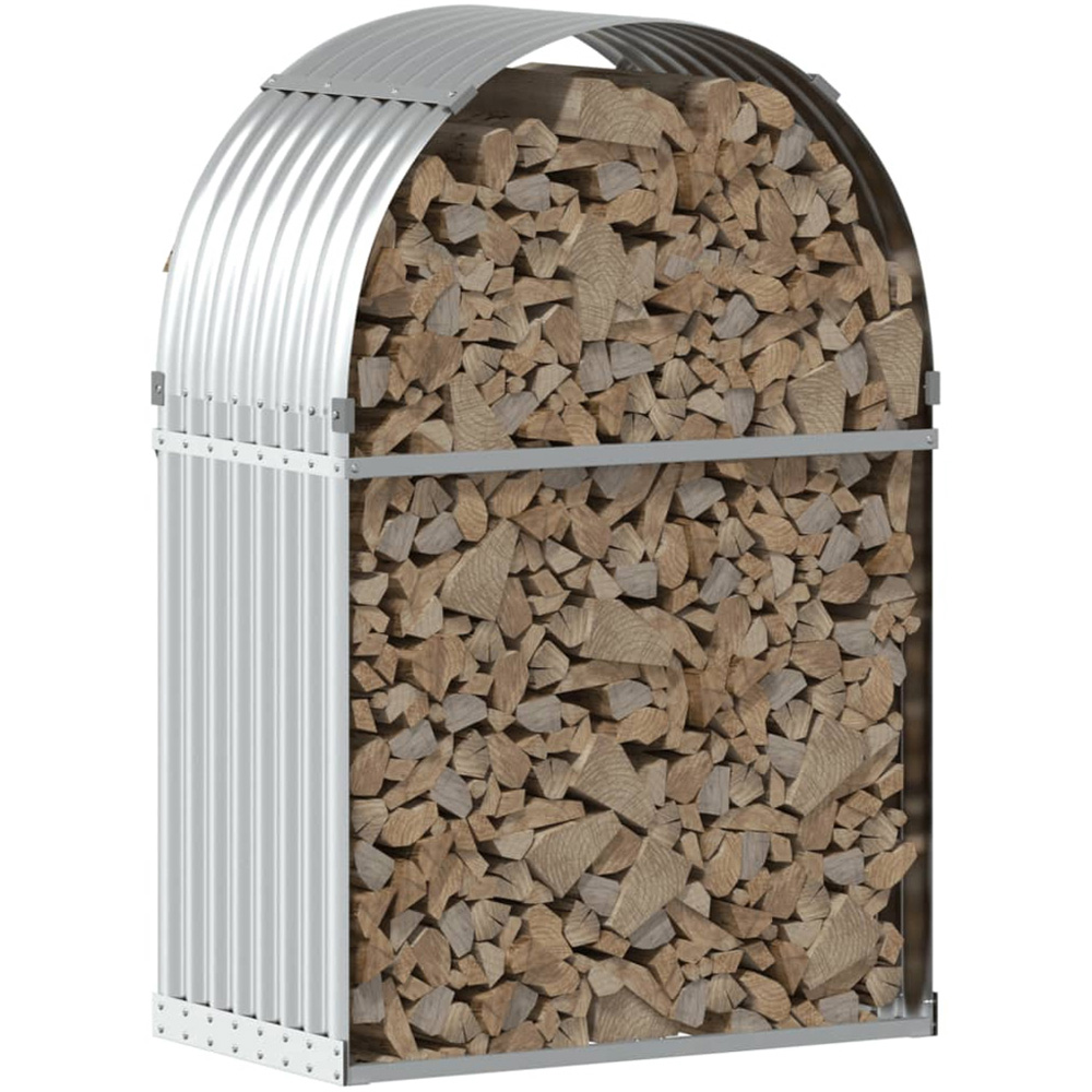 vidaXL Silver Galvanised Steel Firewood Log Holder 120 x 80 x 45cm Image 2