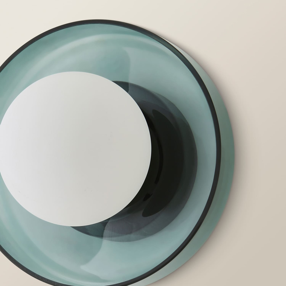 ValueLights Newbury Jade Green Glass Shade Flush Wall Light with Bulb Image 3