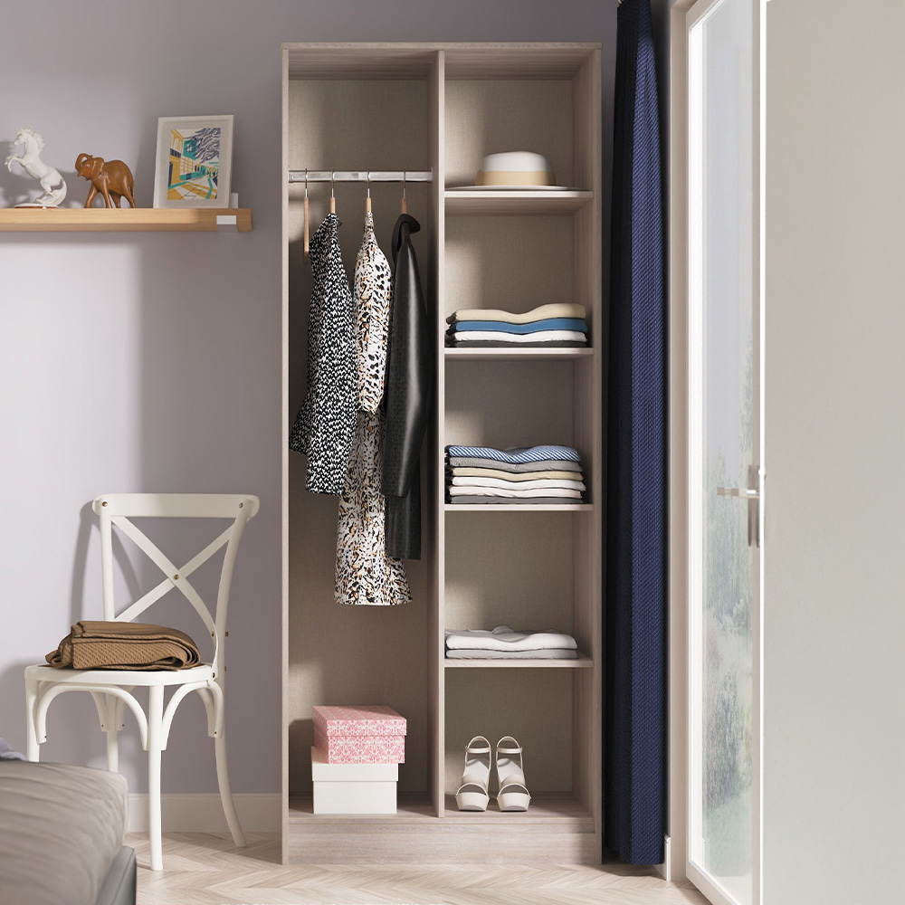 Crowndale Hong Kong 5 Shelf Grey Oak Tall Open Wardrobe Ready Assembled Image 1