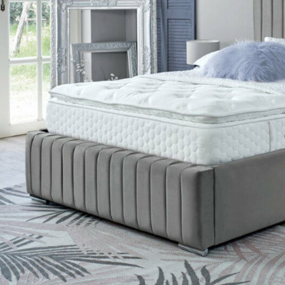 DS Living Savoy Small Double Grey Panel Line Soft Velvet Bed Frame Image 3