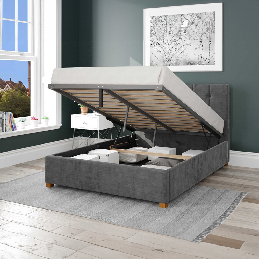 Aspire Hepburn Double Charcoal Firenze Velour Ottoman Bed Image 2