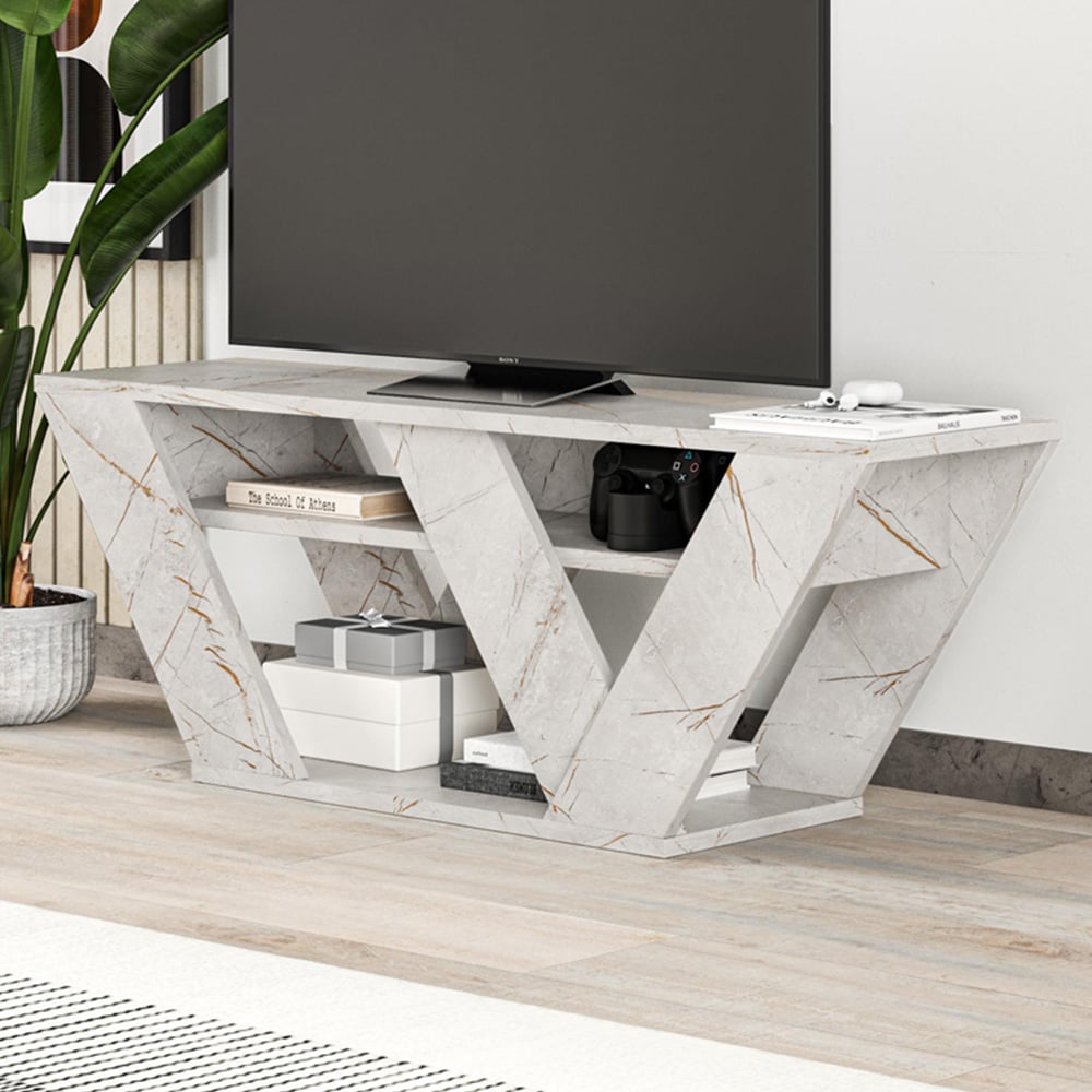 Decortie Pipralla 2 Shelf Gold Marble Effect Modern TV Unit Image 1