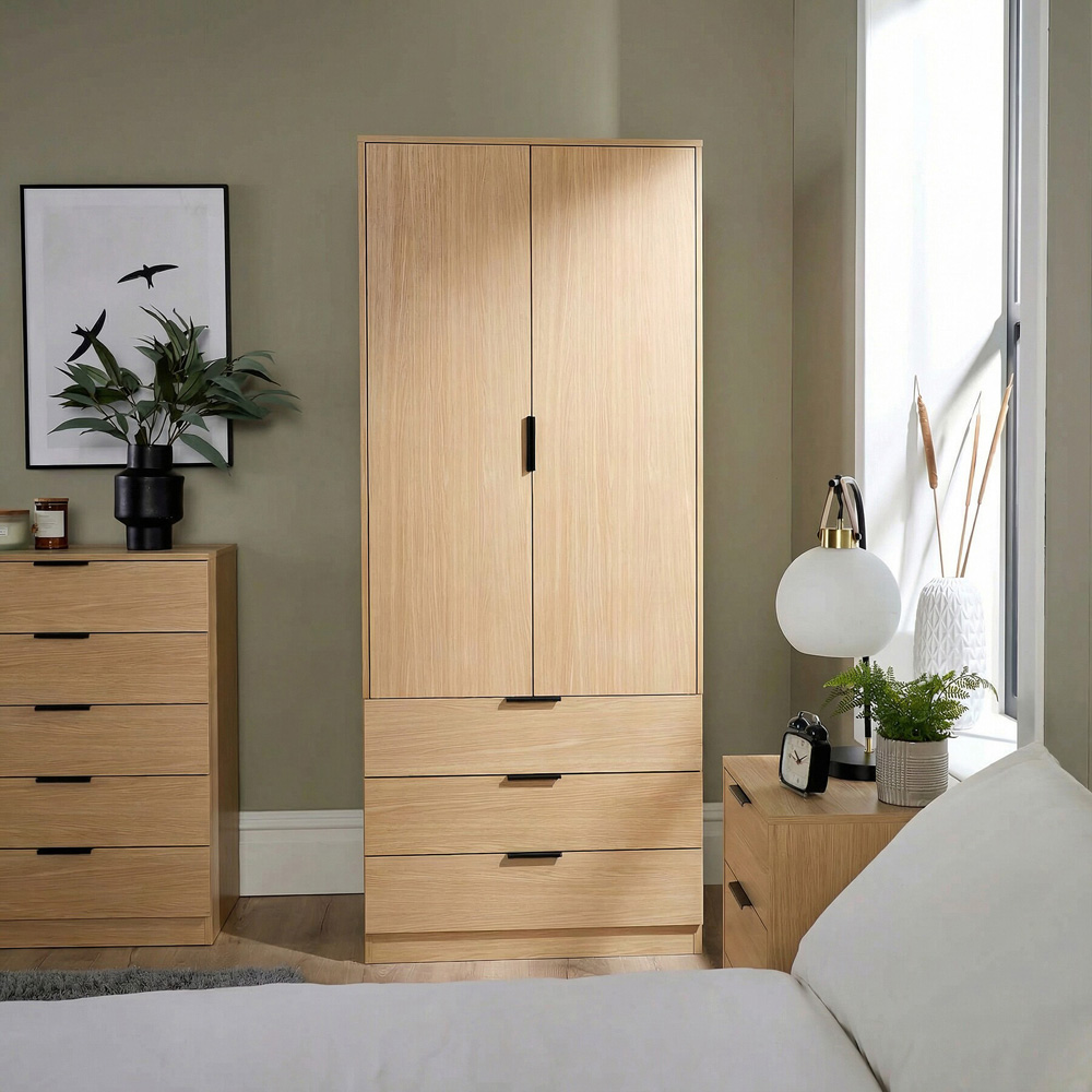 Home Source Phoenix 2 Door 3 Drawer Oak Effect Wardrobe Image 7