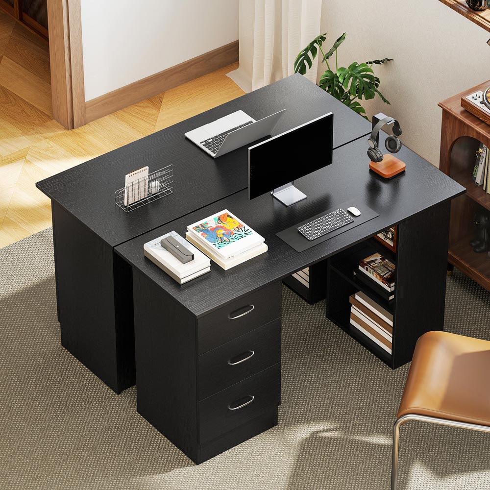 Portland 3 Drawer 3 Shelf Customisable Computer Desk Black Image 5