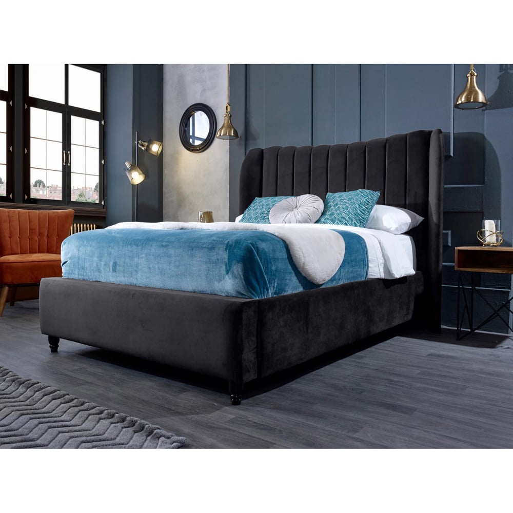 Eleganza Home Carli King Size Steel Plush Velvet Bed Frame with Lined Headboard Image 2