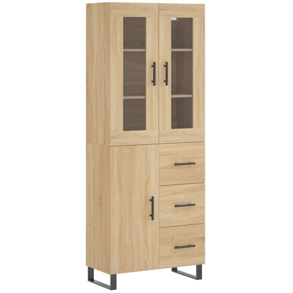 vidaXL 3 Door 3 Drawer Sonoma Oak Glass Highboard Image 2