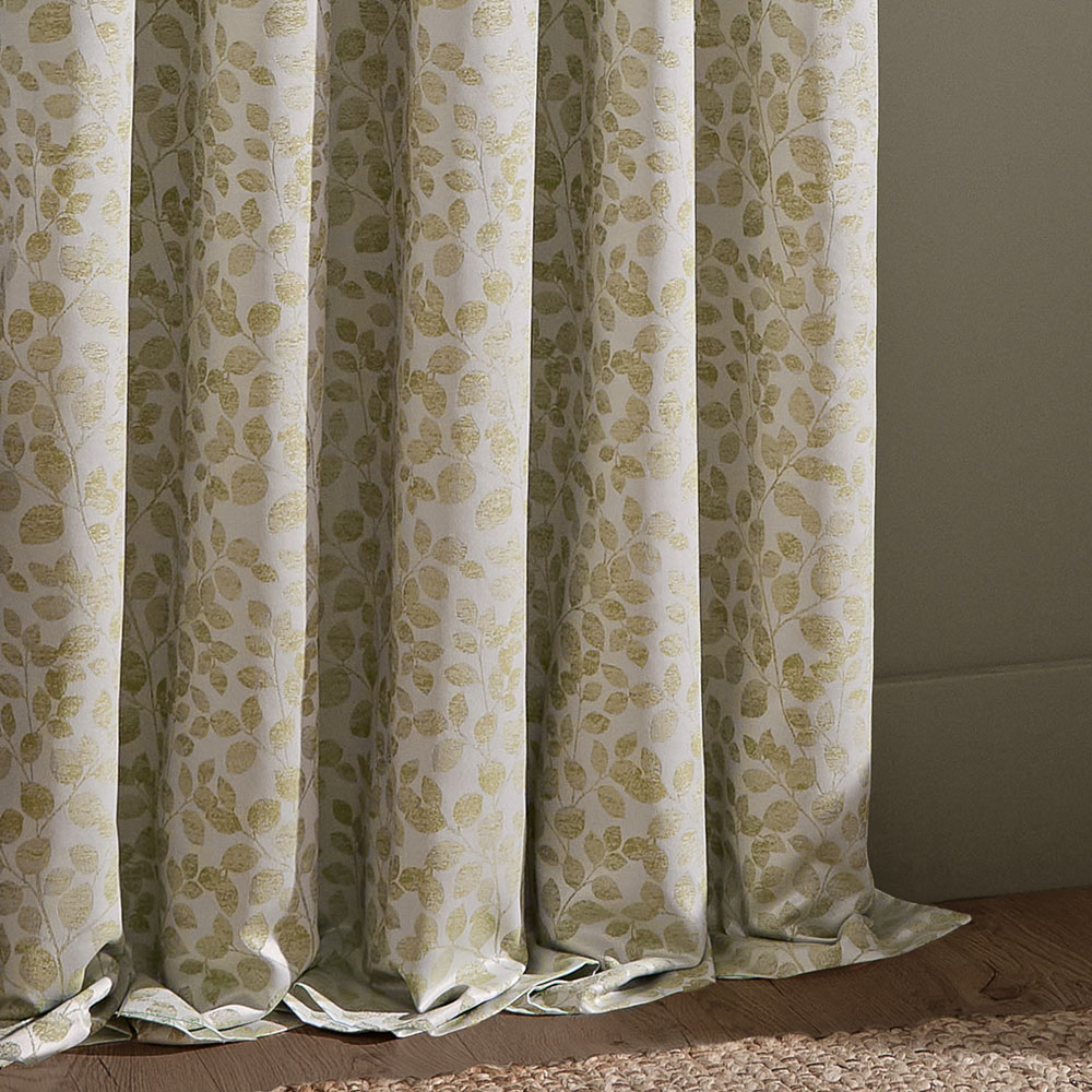 Wylder Grace Leaf Sage Jacquard Fully Lined Pencil Pleat Curtains 229 x 137cm Image 5
