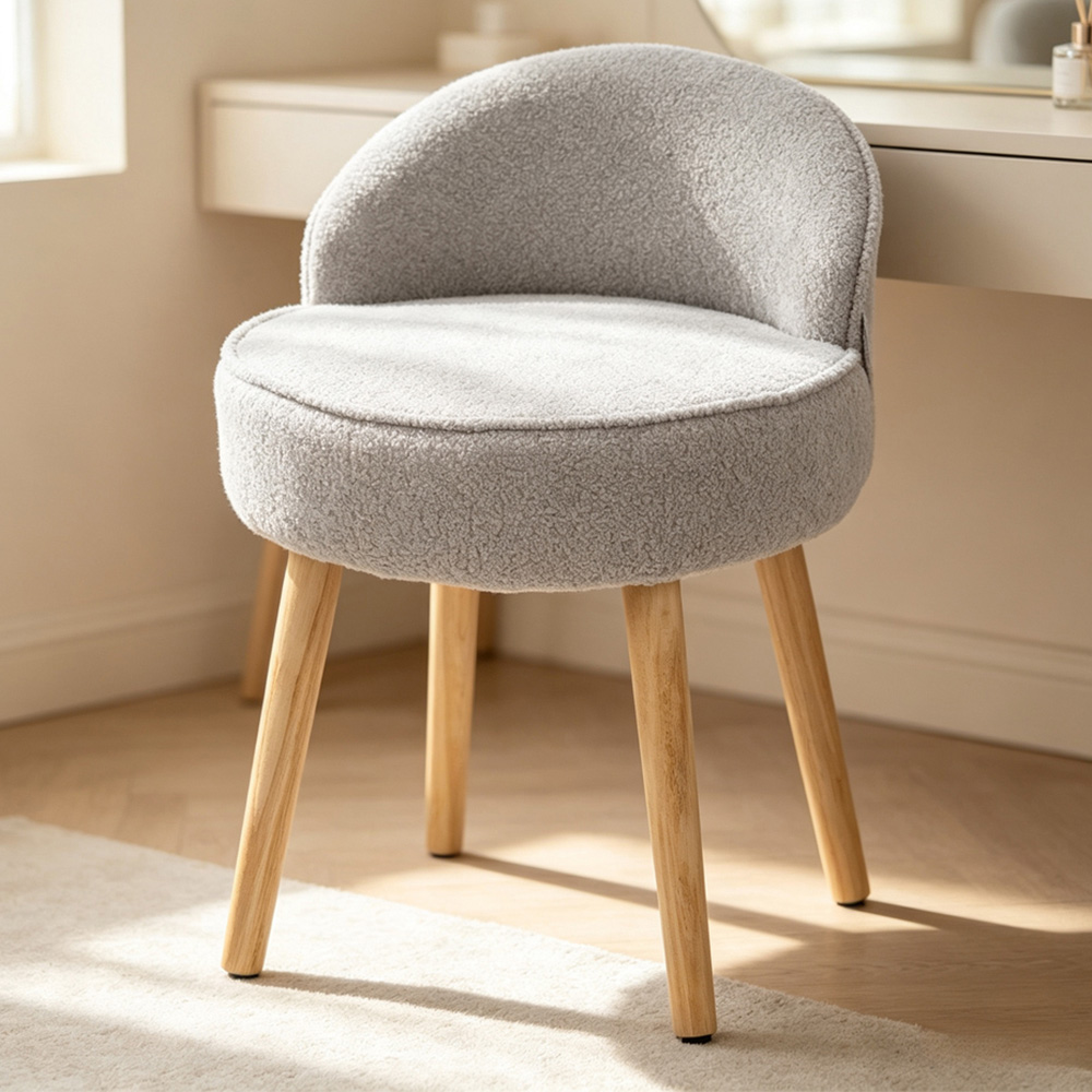 Living and Home Grey Teddy Fleece Low Backrest Vanity Stool Image 1