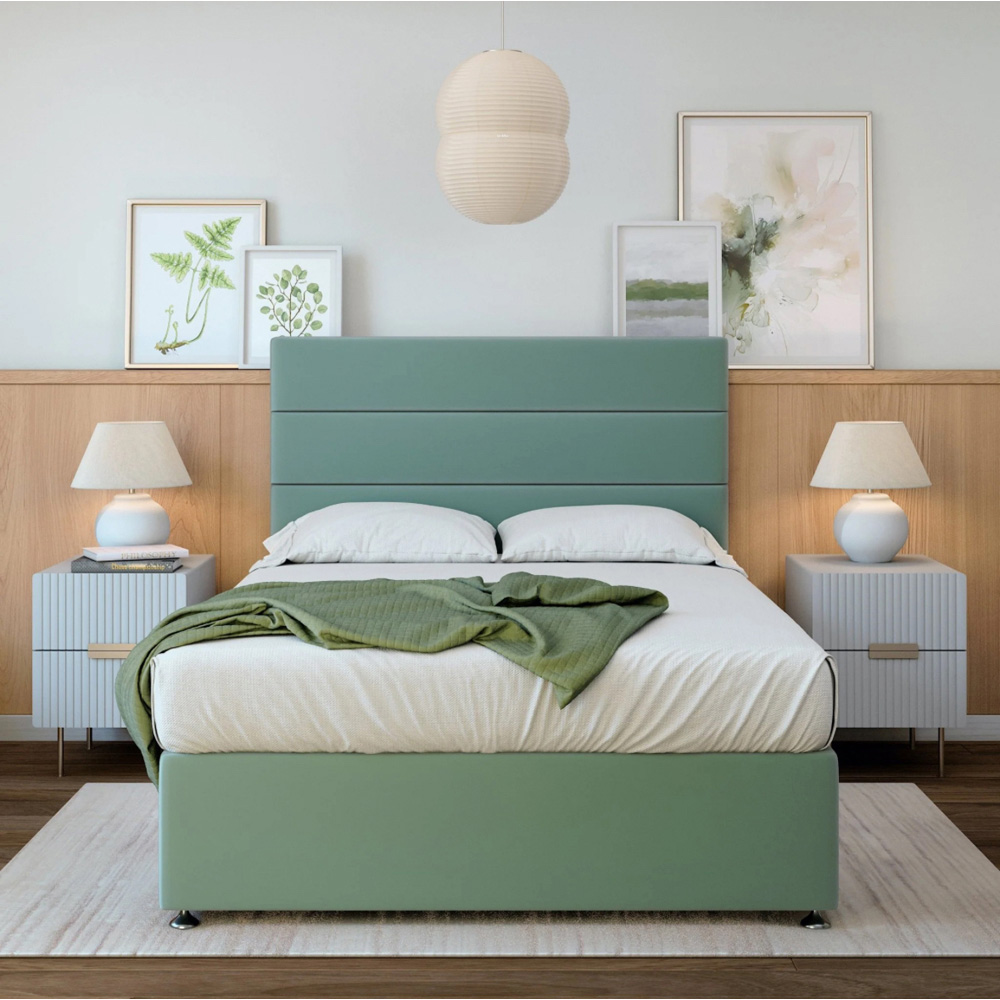 Bedmaster Small Double Duck Egg Plush Velvet 2 Drawer Divan Base with Milan Headboard Image 3