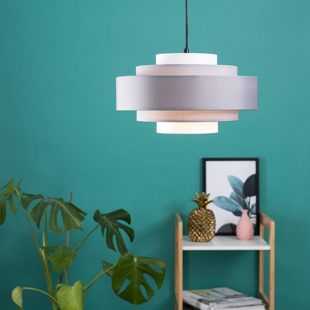 ValueLights Hampshire 3 Tone Grey Fabric 5 Tiered Ceiling Pendant Light Lamp Shade Image 2