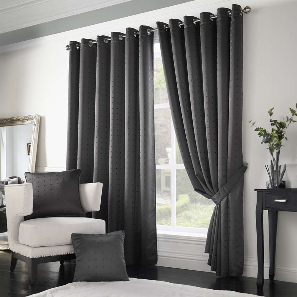 Alan Symonds Madison Charcoal Ring Top Curtain 168 x 137cm Image 1