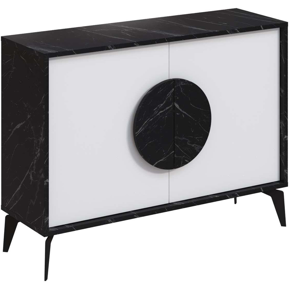 Decortie Gora 2 Door Black Marble Effect and White Console Sideboard Image 2