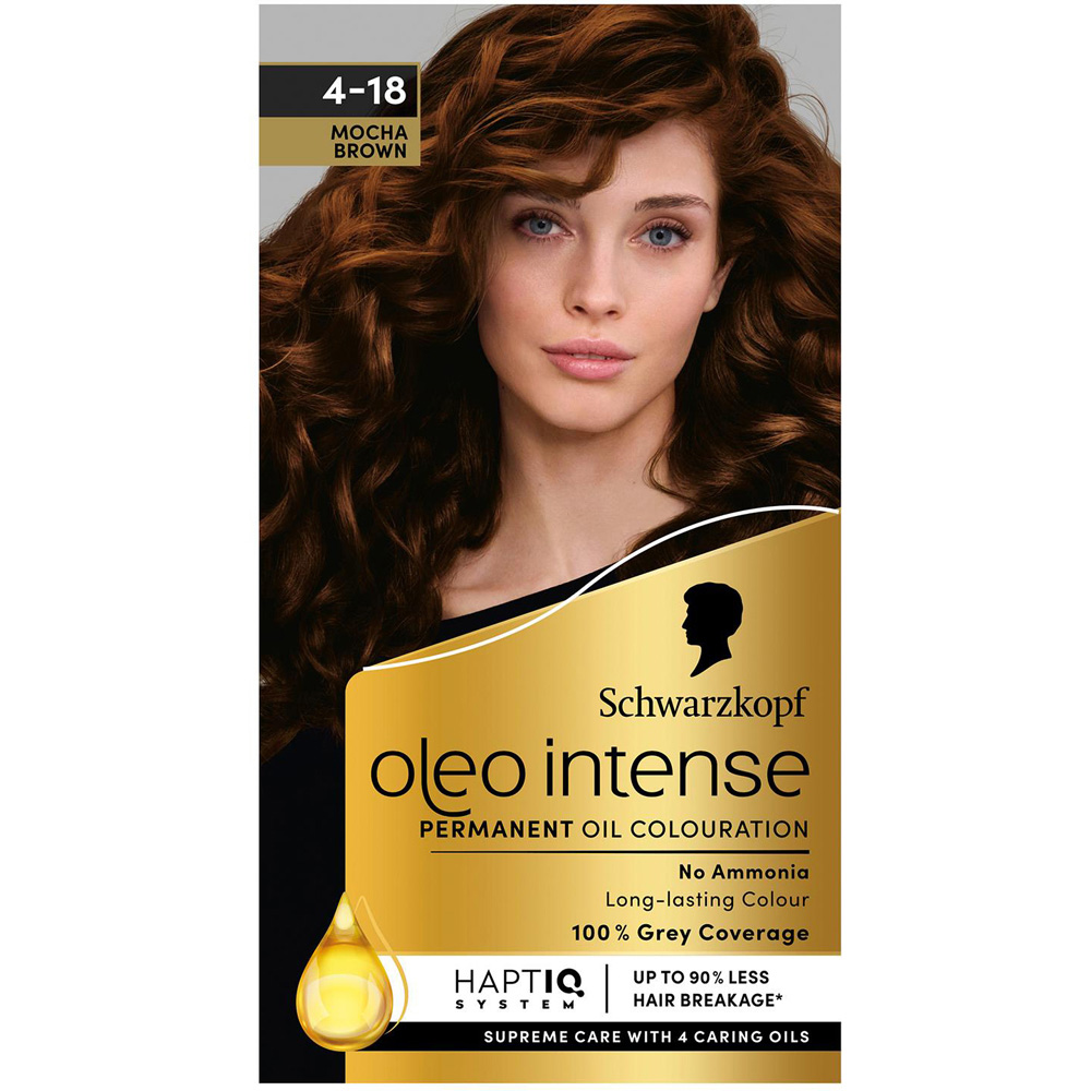 Schwarzkopf Oleo Intense 4-18 Mocca Brown Permanent Oil Colour Hair Dye 3 Pack Image 2
