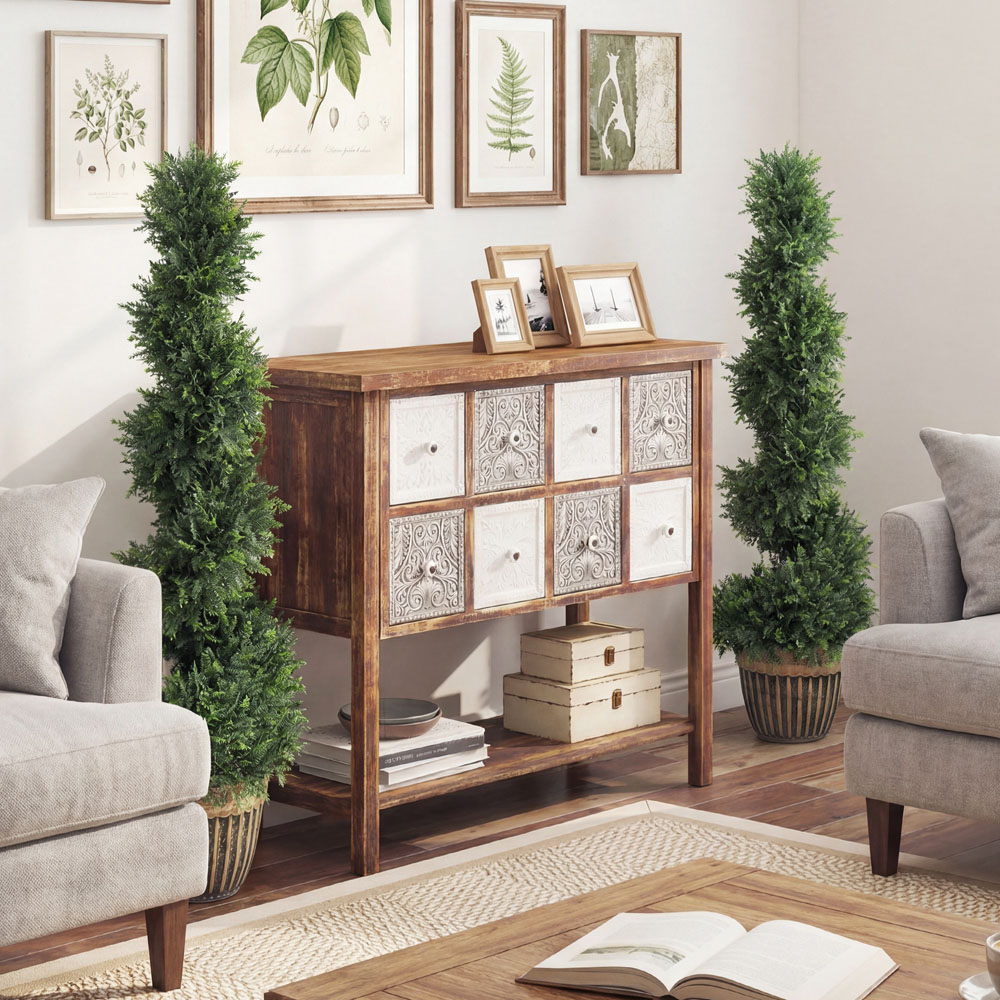 HOMCOM Potted Topiary Spiral Cypress Trees Set of 2 Image 3