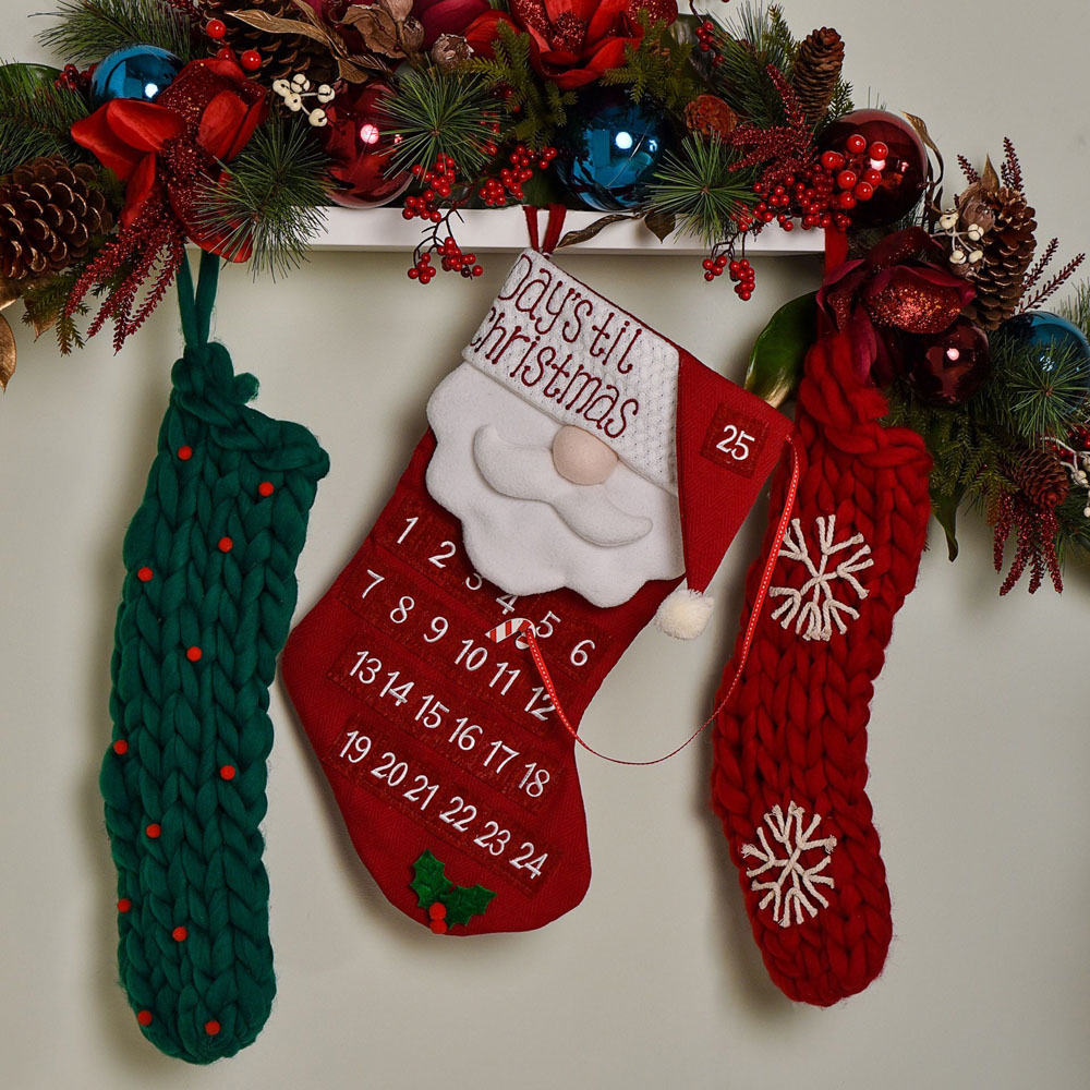 The Seasonal Gift Co. Red Berries Green Knitted Stocking Image 2