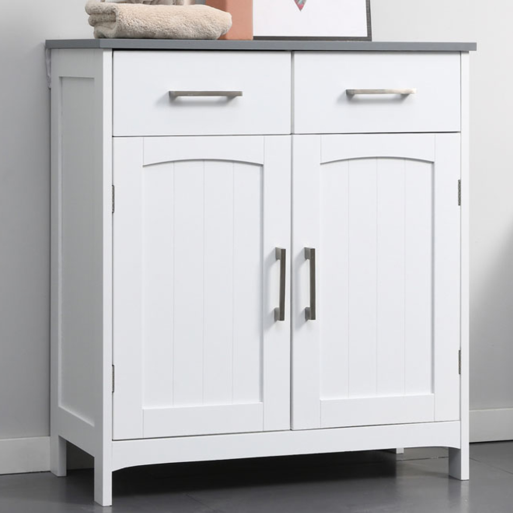 Kleankin White and Grey 2 Drawer 2 Door Floor Cabinet Image 1