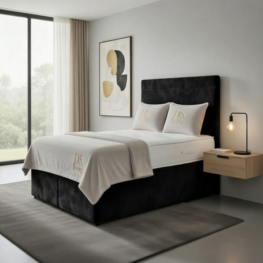 DS Living Muse Single Black Plush Velvet Divan Bed Image 3