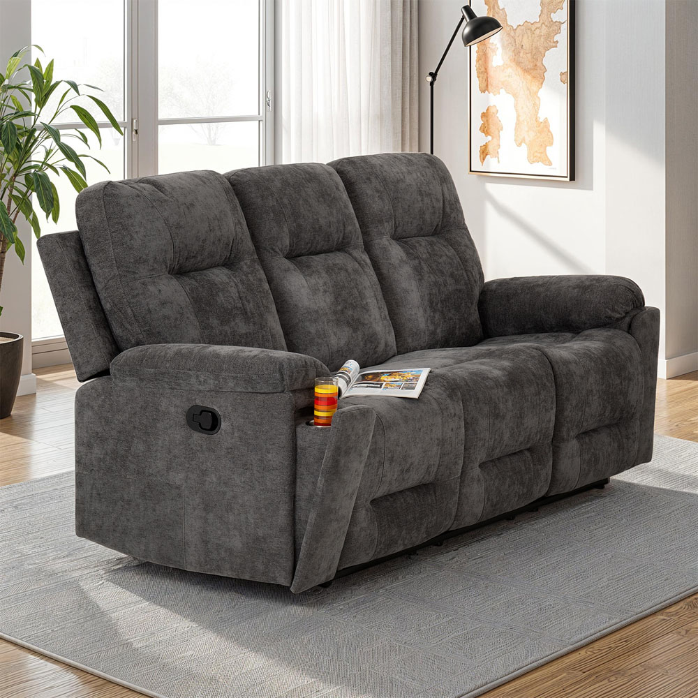 Seconique Guildford 3 Seater Grey Fabric Recliner Sofa Image 8