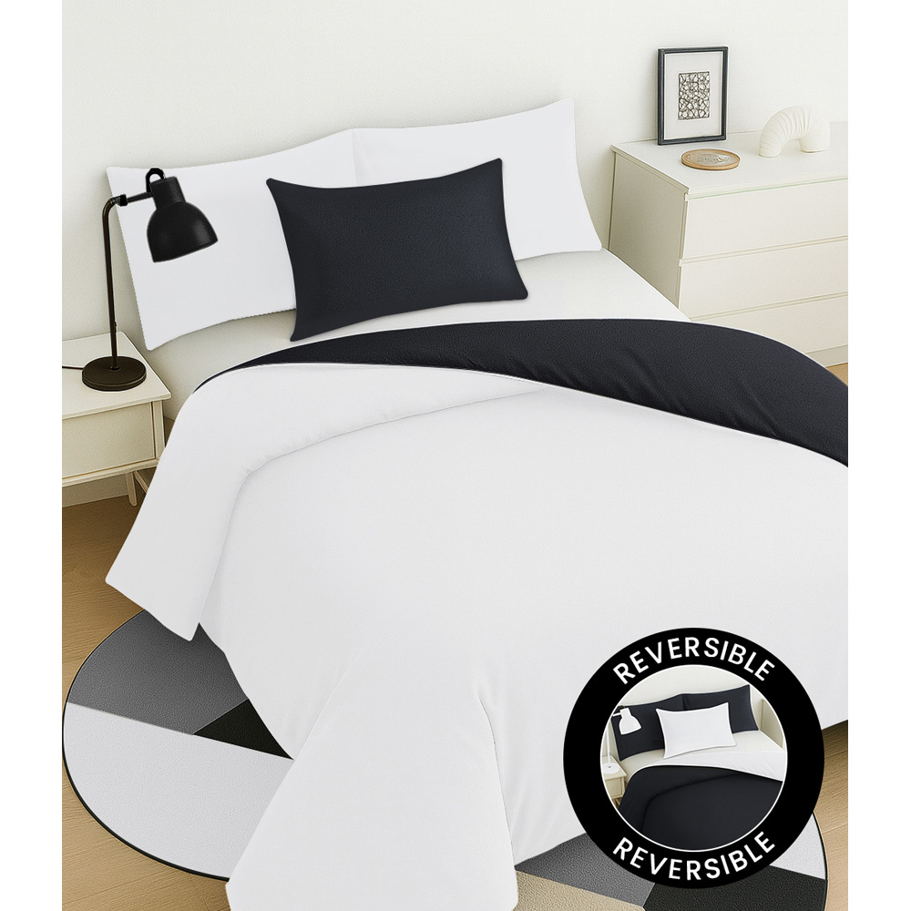 Velosso Super King Size White and Black Microfibre Reversible Duvet Cover Set Image 2