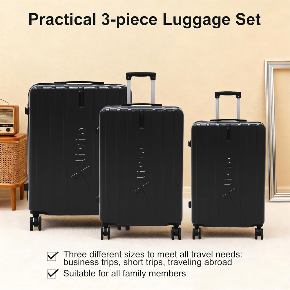 Alivio Set of 3 Black Hard Shell Luggage Suitcase Image 4