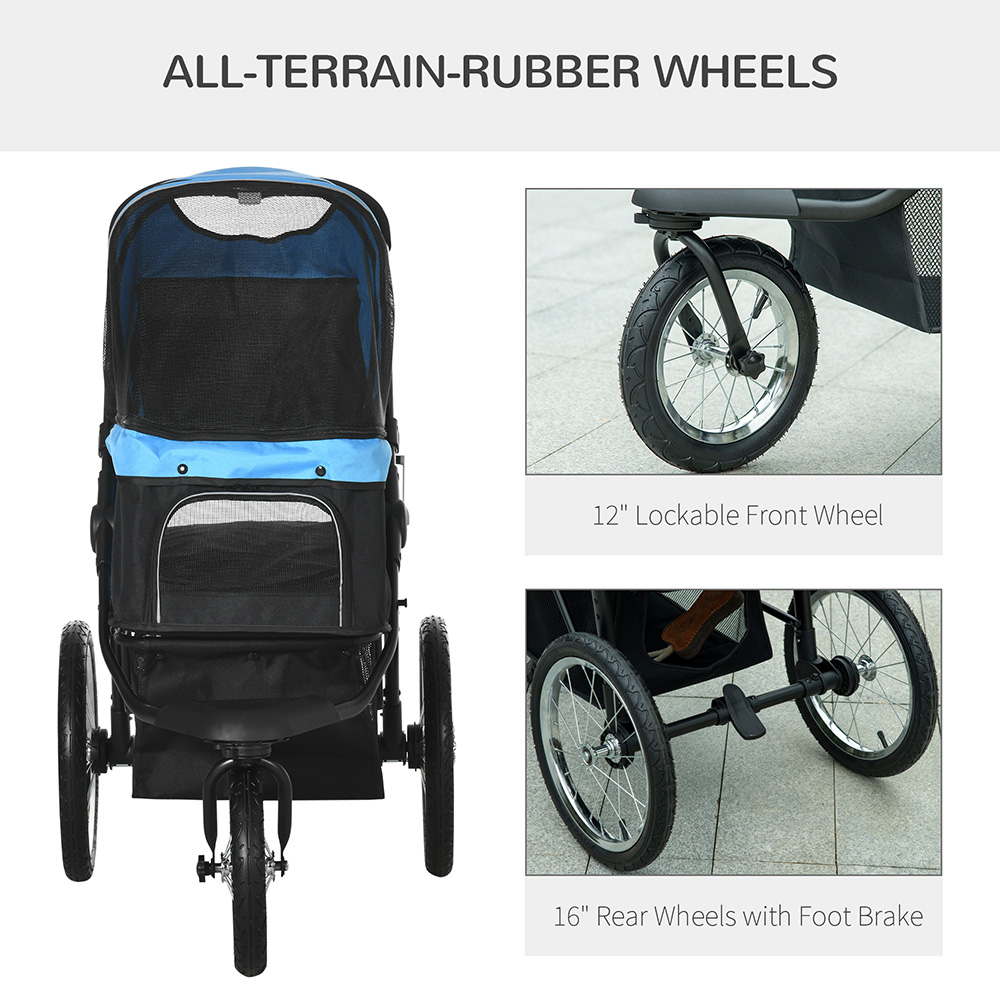 PawHut 3 Wheel Foldable Pet Stroller Blue Image 4