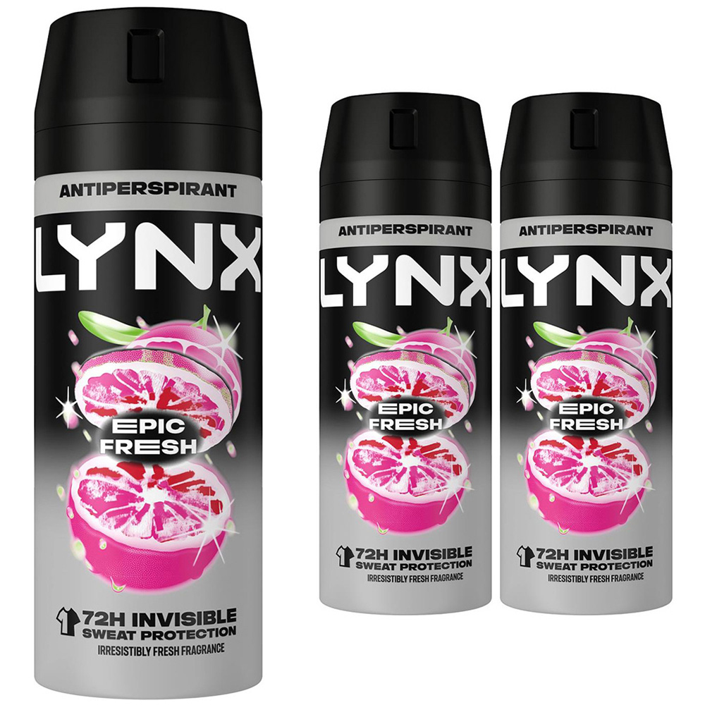 Lynx Epic Fresh Antiperspirant Deodorant Spray 150ml 3 Pack Image 1