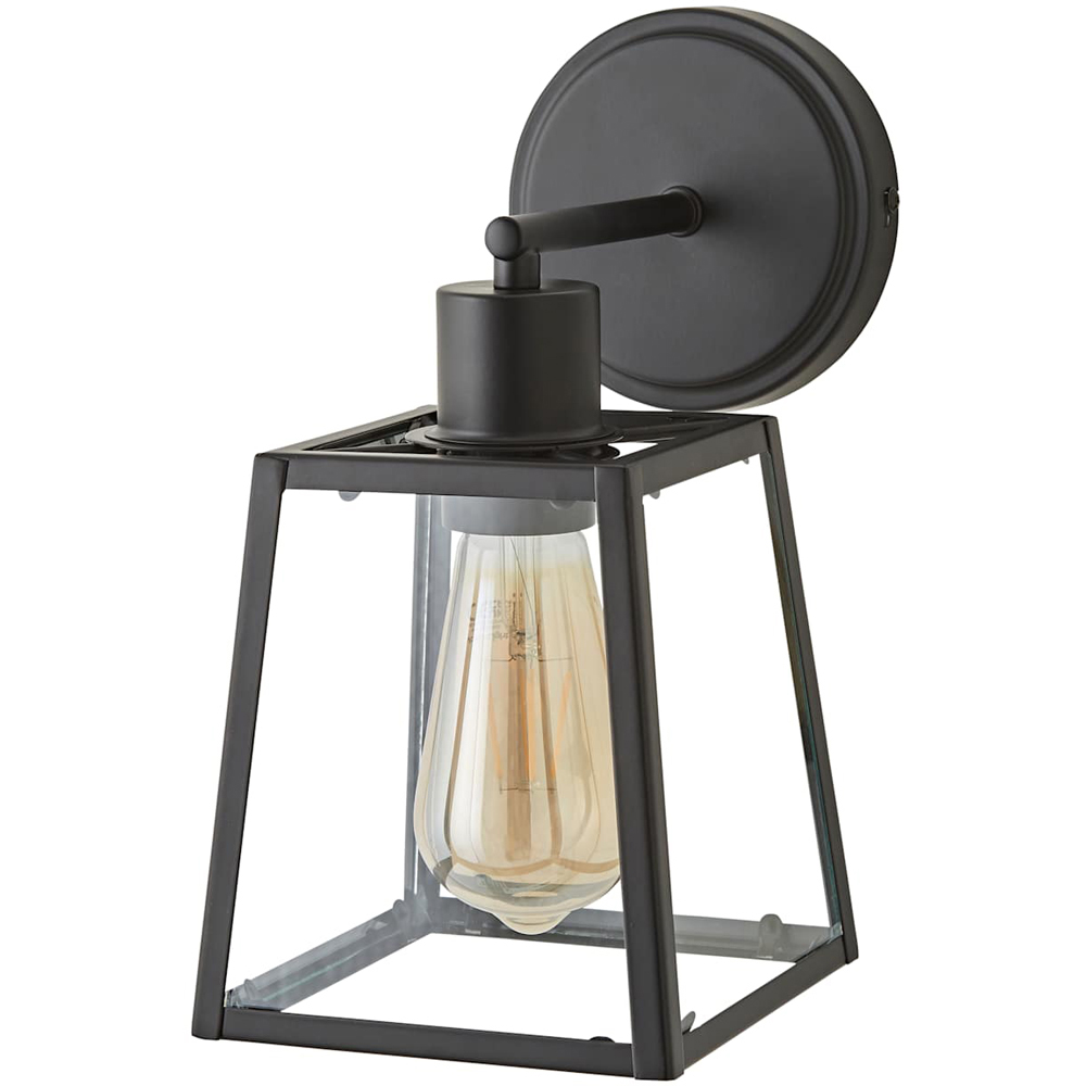 ValueLights Susie Lantern Shade Matt Black Glass Wall Light with Bulb Image 1