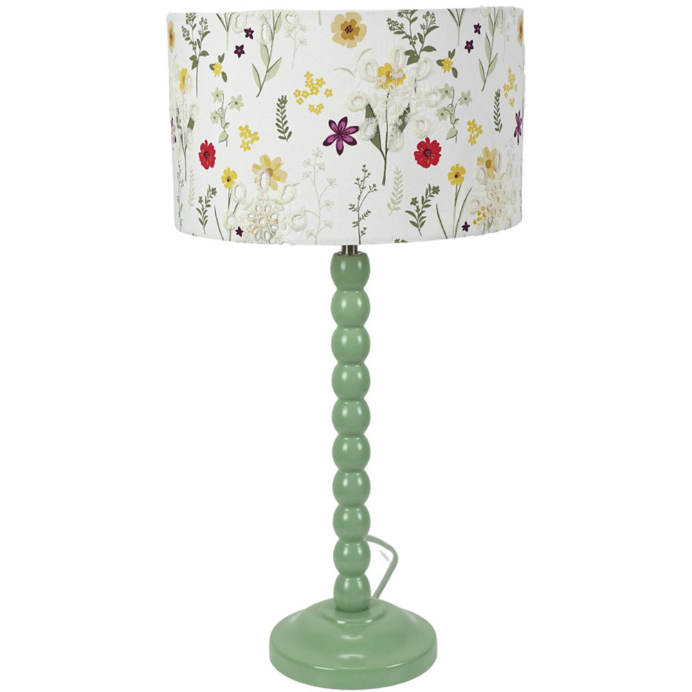 ValueLights Bobbins Floral Embroidered Drum Shade Sage Green LED Table Lamp Image 1