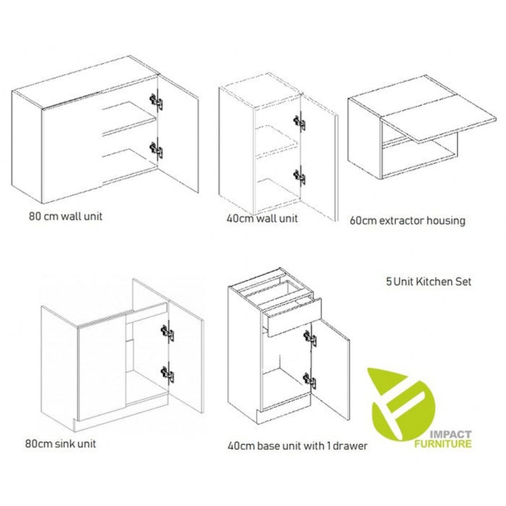 Impact Furniture Nela Sonoma Oak Kitchenette Kitchen Cabinet Set of 5 Image 8