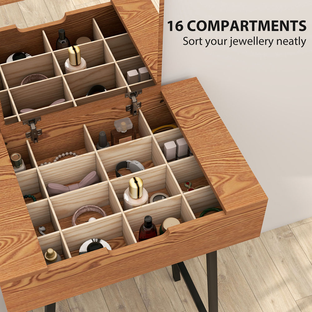 HOMCOM Natural Wood Effect Industrial Vanity Desk with Mirror Image 5