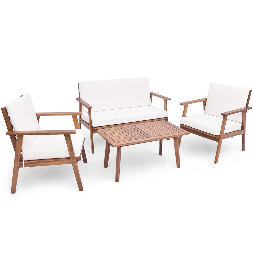 Costway 4 Seater White Outdoor Conversation Set with Cushion Image 2