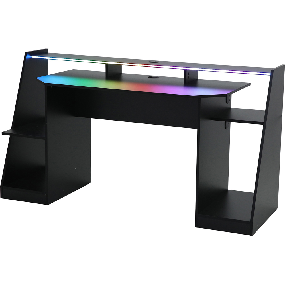 LED Gaming Double Screen Desk Black Image 4