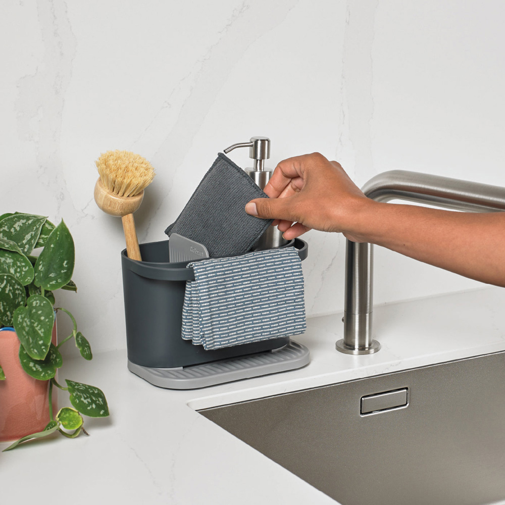 ReBorn Dark Grey Compact Plastic Sink Tidy with Drainage Tray Image 7