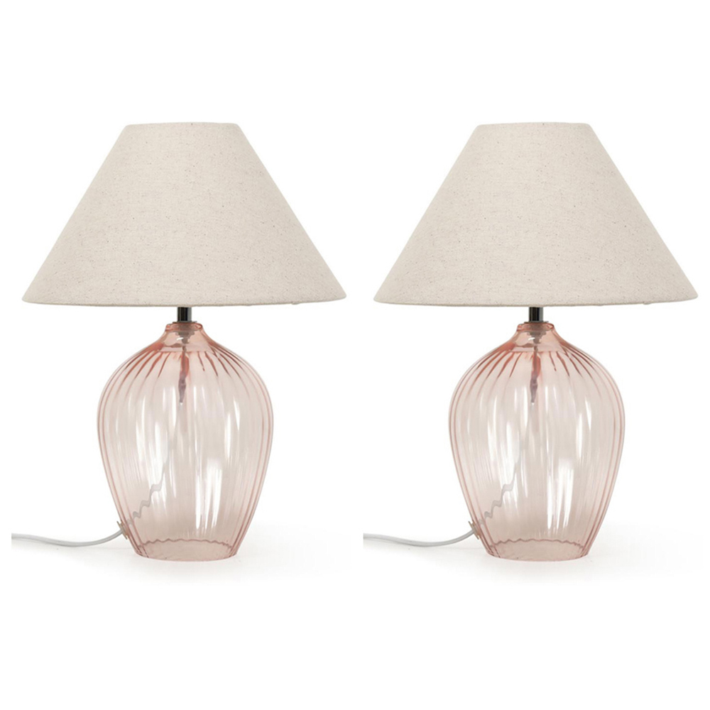 ValueLights Olivet Pink and Natural Taper Glass LED Table Lamp 2 Pack Image 1