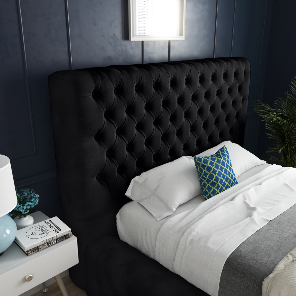 DS Living Cambridge Single Black Soft Velvet Bed Frame Image 2