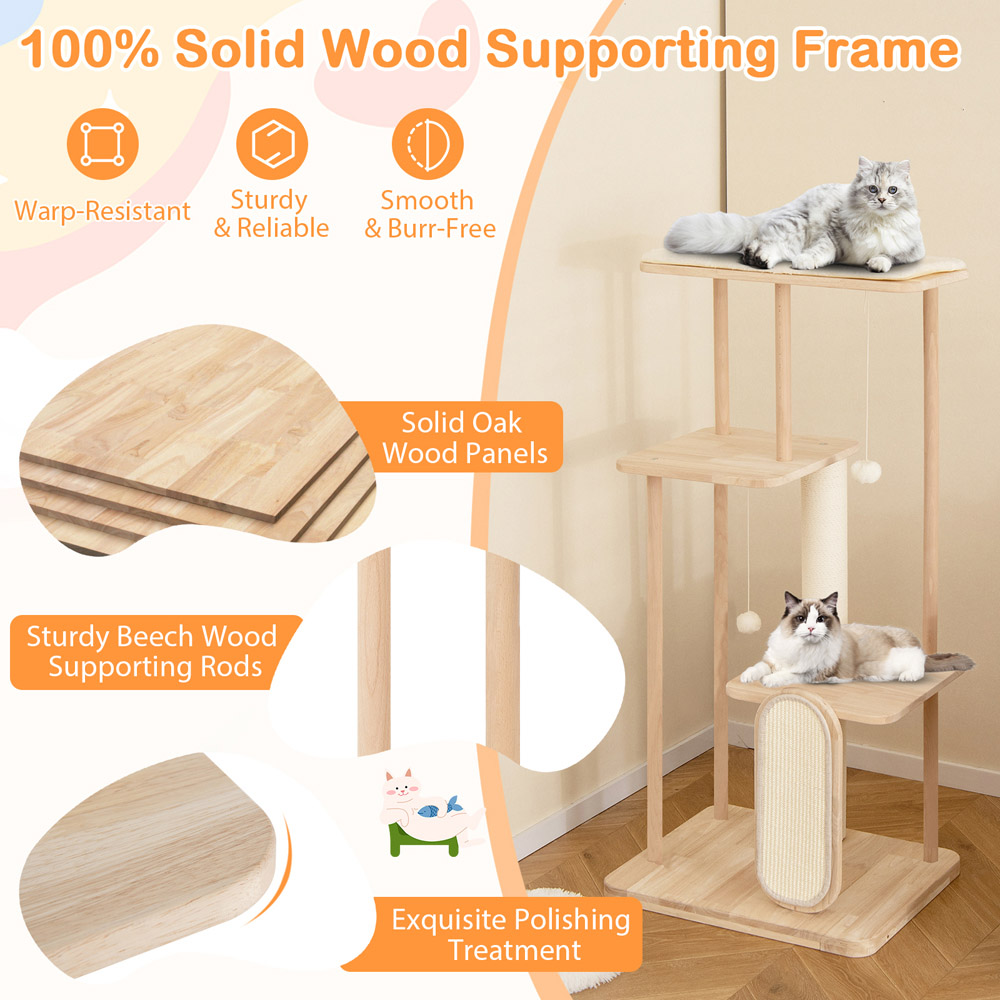 Costway 4 Tier Oak Wood Cat Tree with Beech Post 126cm Image 4