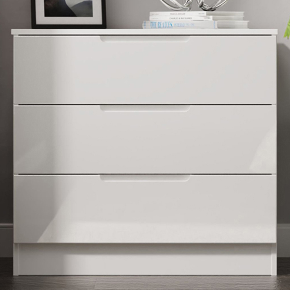 Crowndale Milan 3 Drawer White Gloss Chest of Drawers Ready Assembled Image 1