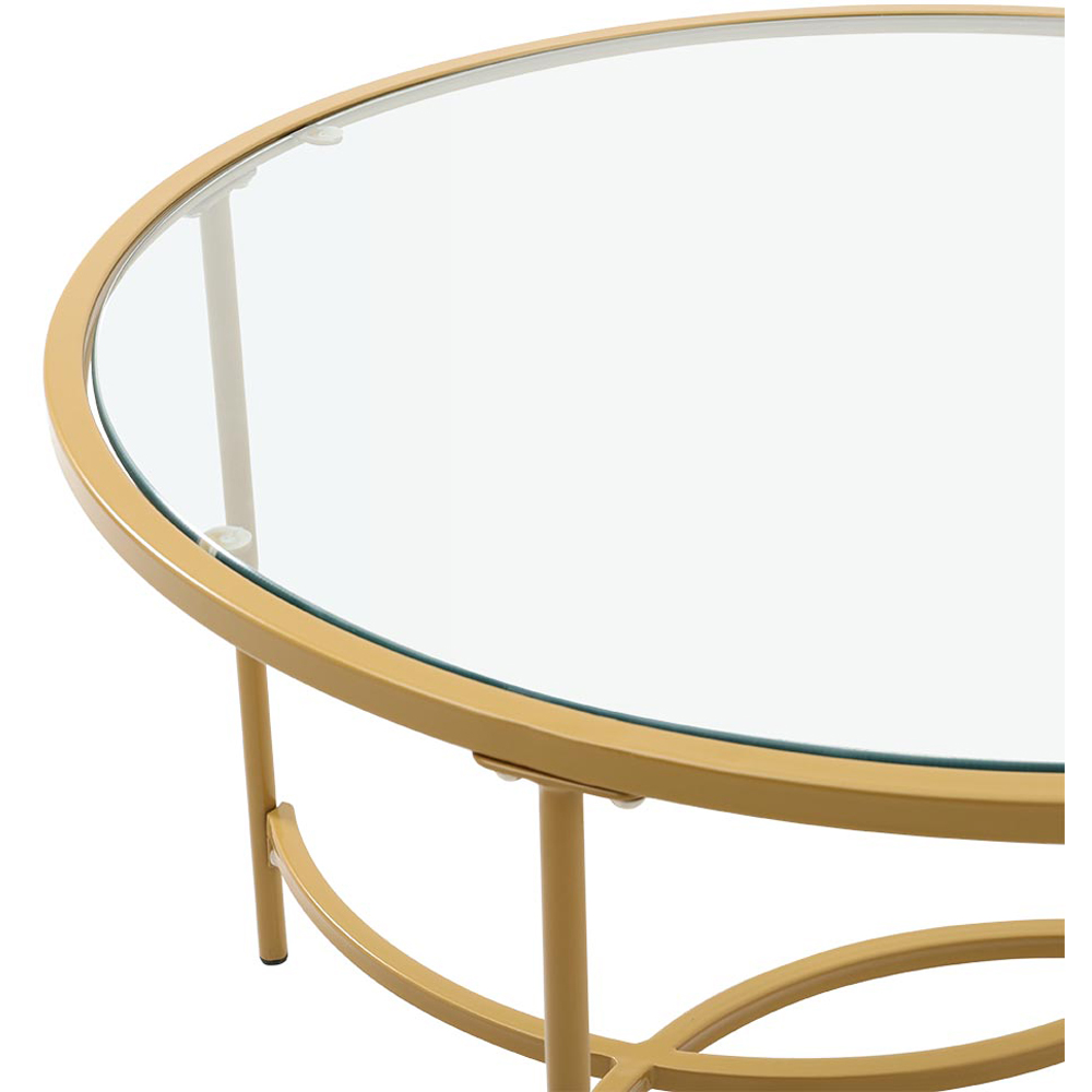 Living and Home Gold Modern Round Tempered Glass Coffee Table Image 4