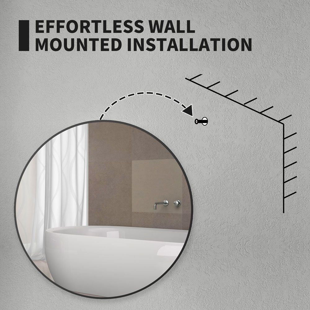 HOMCOM Black Steel Frame Round Bathroom Mirror 70 x 70cm Image 7