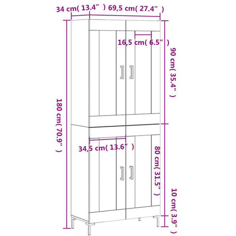 vidaXL 4 Door Sonoma Oak Highboard Image 6