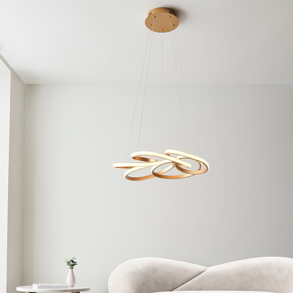 Merano Forli Satin Gold Paint and White Pendant Ceiling Lamp Image 7
