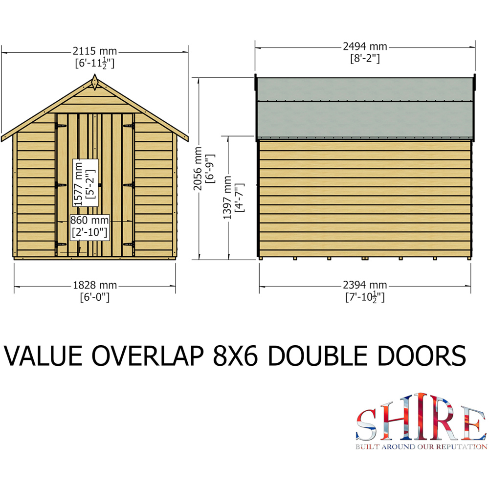 Shire 6 x 8ft Double Door Overlap Apex Shed Image 9